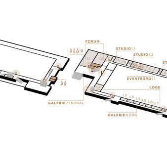 RMCC Etagenplan mit eingezeichneter Stelenposition im 1. Obergeschoss